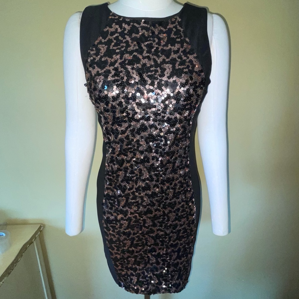 Crystal Doll Black Copper Sequin Sleeveless Zip Back Party Costume Dress